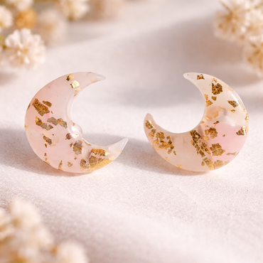 Handgemachte Polymer Clay Ohrstecker mit Goldflakes – Runde & Mond Variante | CLAYJEX