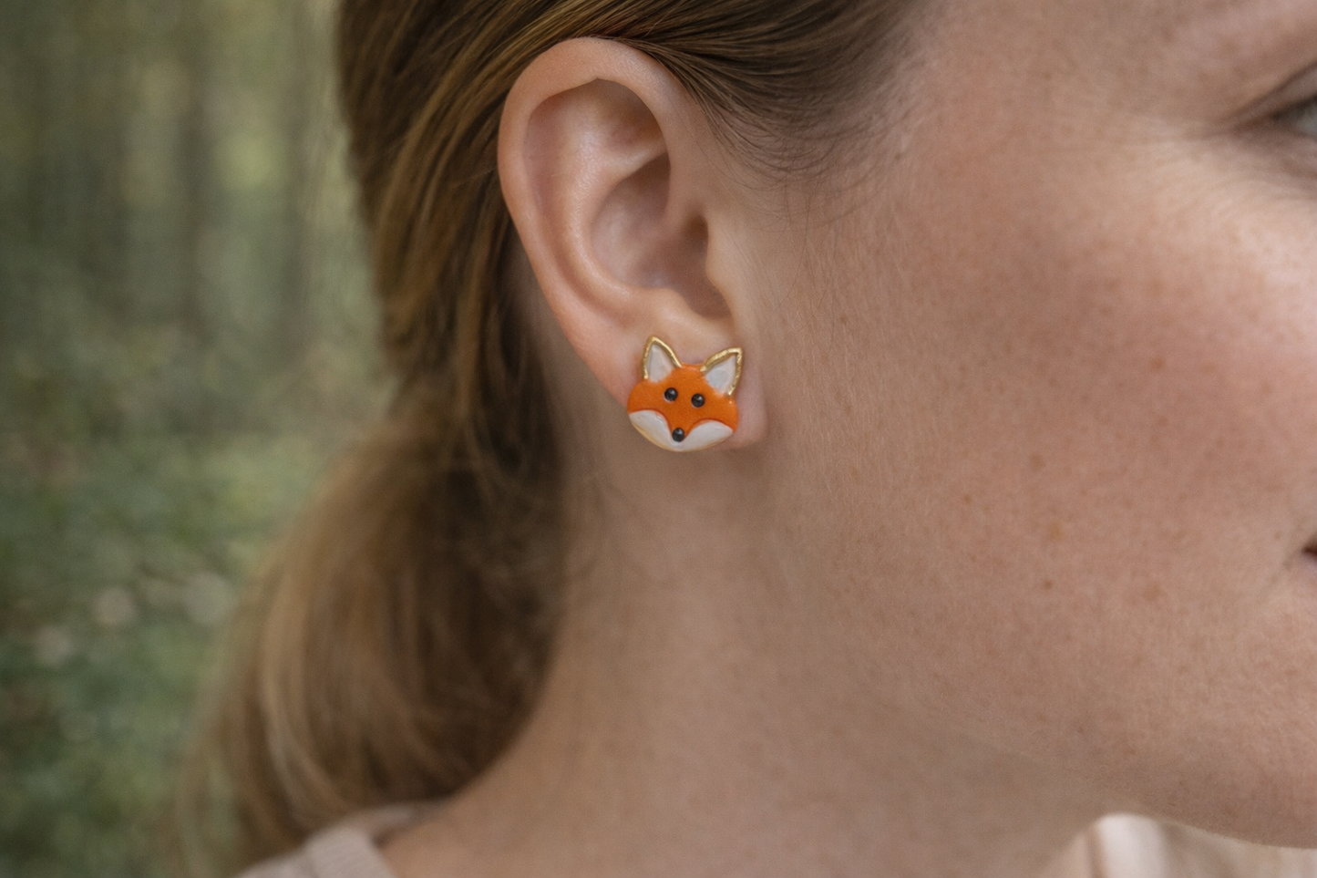 Handgemachte Fuchs-Ohrstecker aus Polymer Clay – süßer Wald-Look