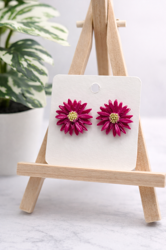 Blumen-Ohrstecker aus Polymer Clay in Pink, Blau und Grün Clayjex