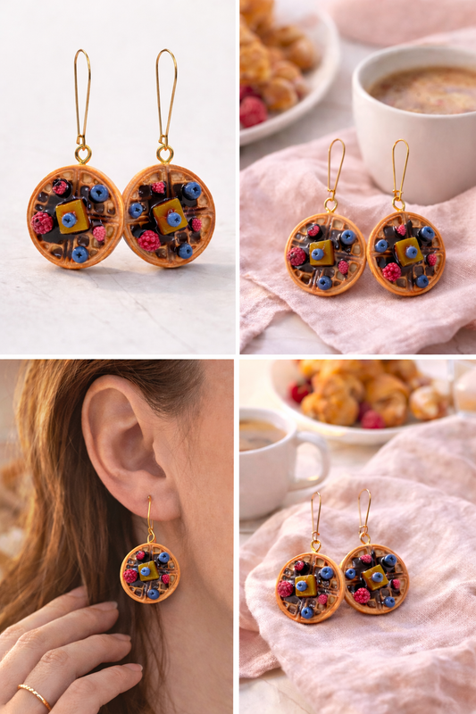 Waffel Ohrringe mit Beeren – Handgemachte Polymer Clay Ohrhänger | ClayJex