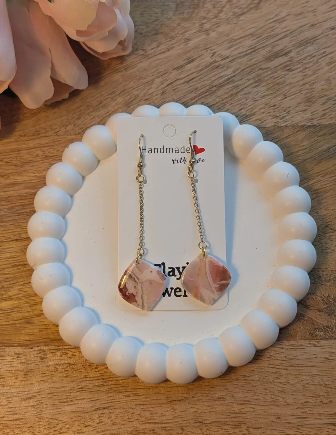 Statement Geometrische Ohrhänger, Polymer Clay Ohrringe Geometrisch, Minimalistische Ohrringe Marbel