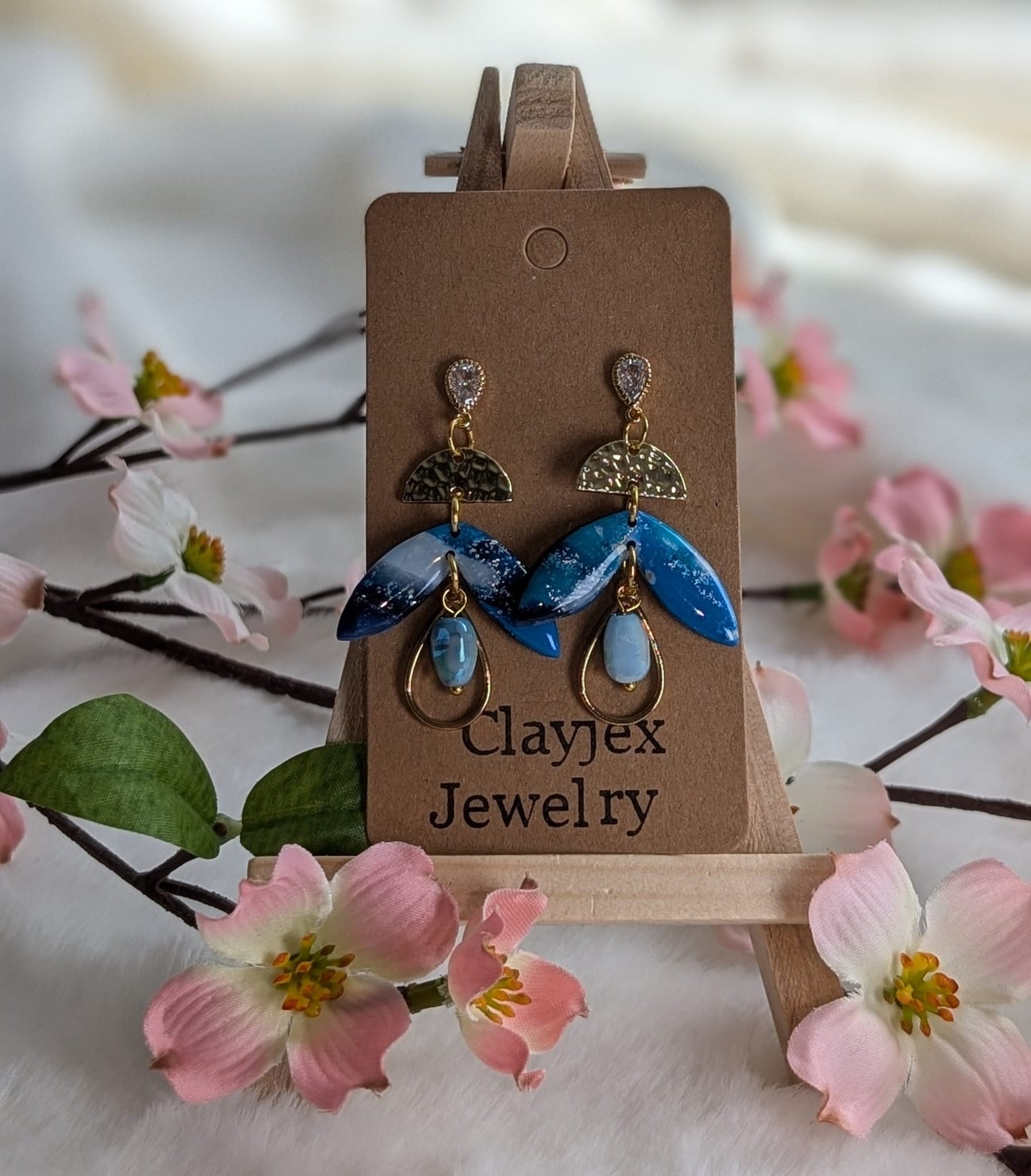 Blatt Ohrringe aus Polymer Clay / Fimo in Blau