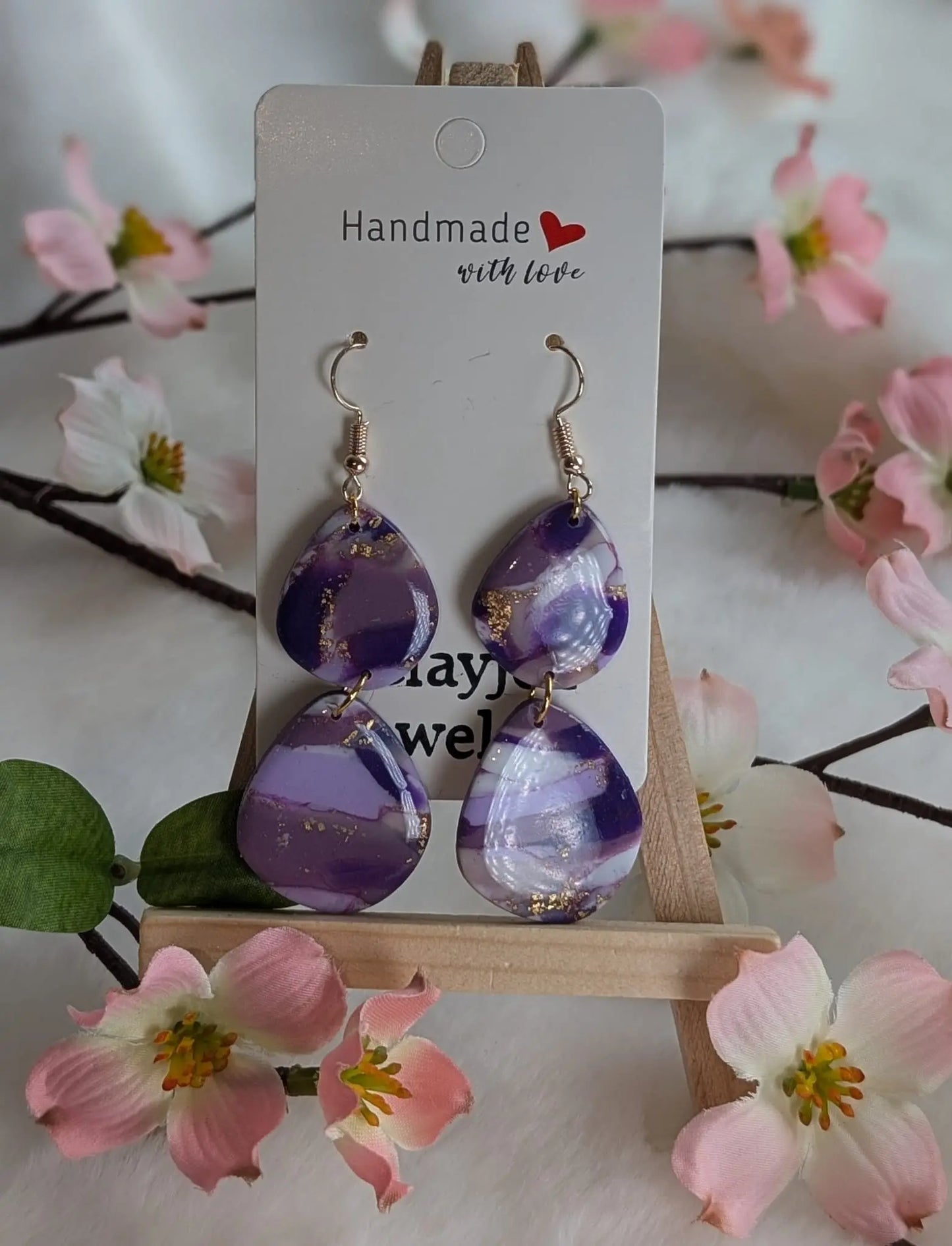 Lila, Rosa und Weiß Marmor Ohrringe | Handgemachte Ohrringe aus Polymer Clay | Statement Ohrringe