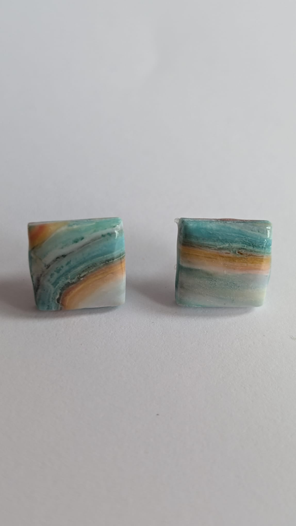 Statement-Ohrringe aus Polymer Clay – Regenbogen-Marmor-Look