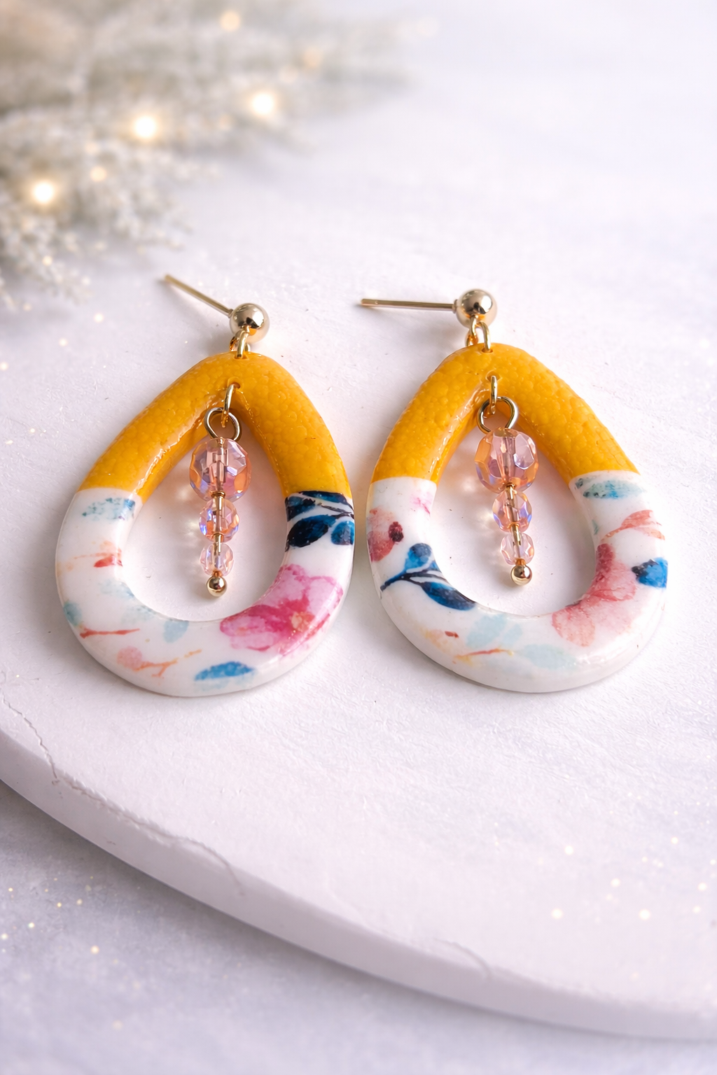 Handgemachte Statement Ohrringe Floral – Polymer Clay Tropfen Ohrringe