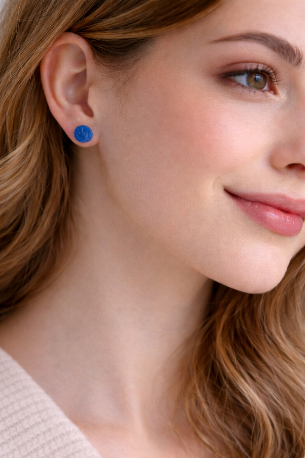 3er Set Ohrstecker aus Polymer Clay – Handgemachte Stud Earrings in Blau, Weiß & Blumenmuster