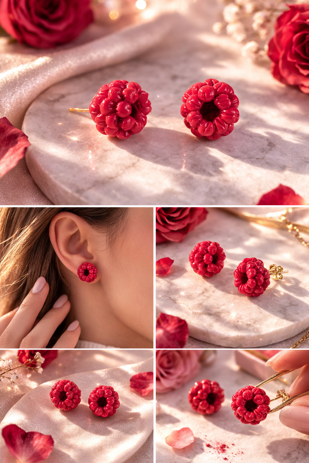 Himbeer Ohrringe handgemacht aus Polymer Clay