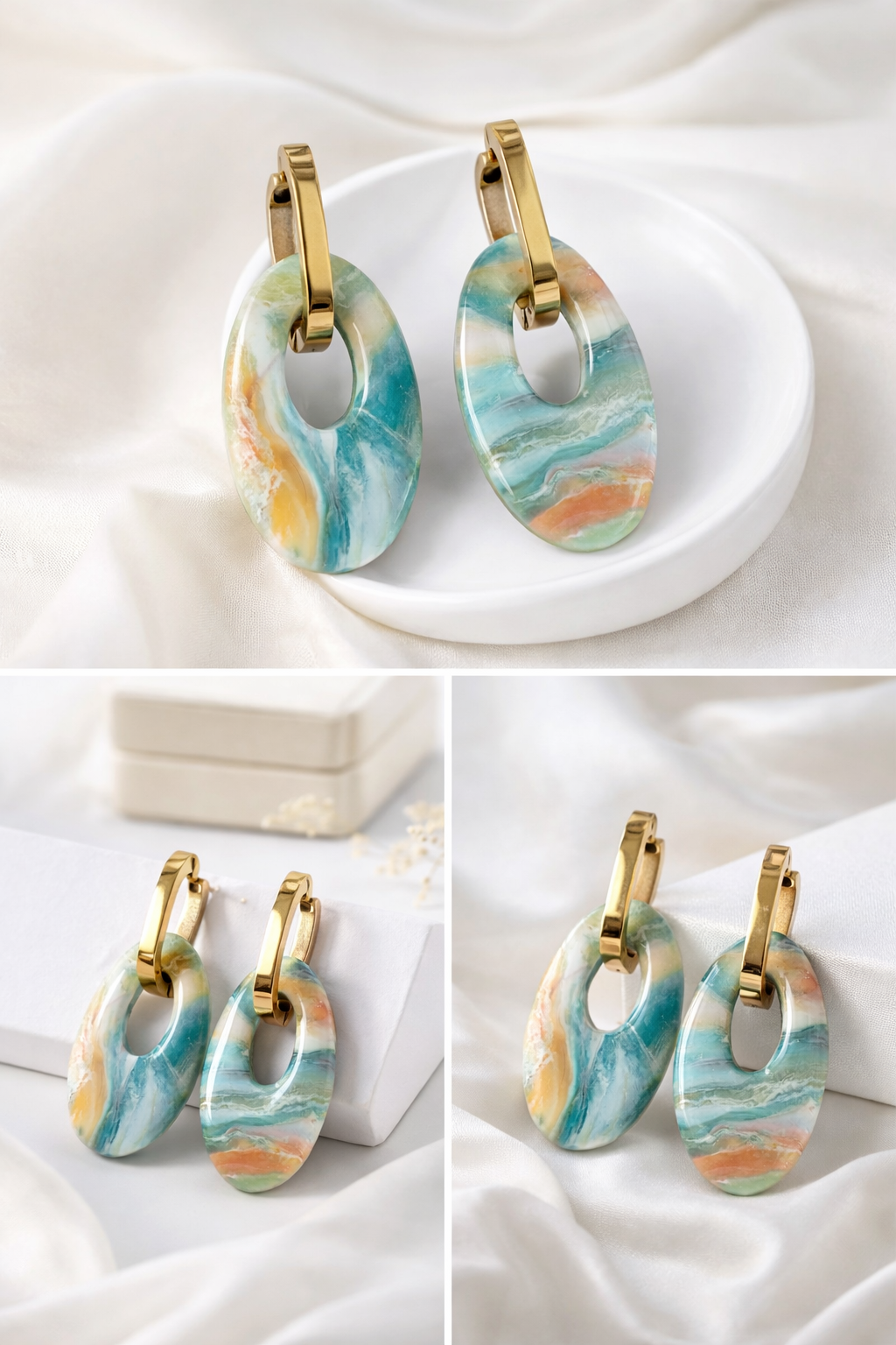 Marmorierte Statement Ohrringe in Türkis & Gold | Ocean Glow – ClayJex