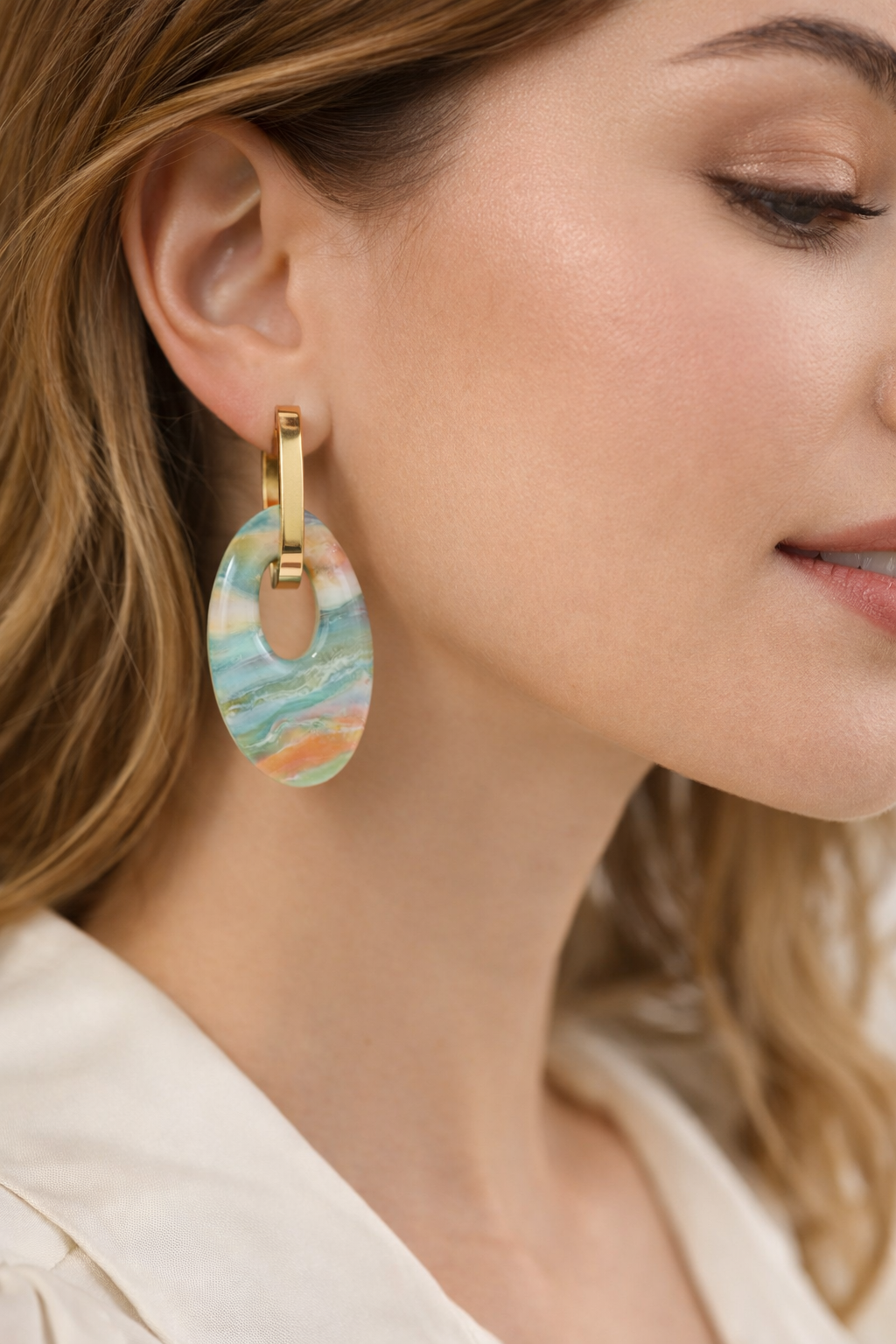 Marmorierte Statement Ohrringe in Türkis & Gold | Ocean Glow – ClayJex