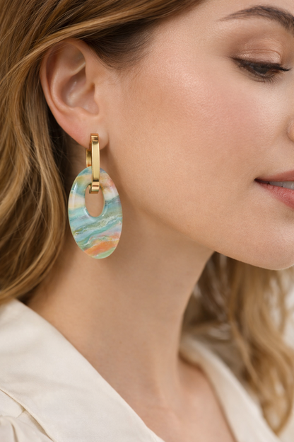 Marmorierte Statement Ohrringe in Türkis & Gold | Ocean Glow – ClayJex