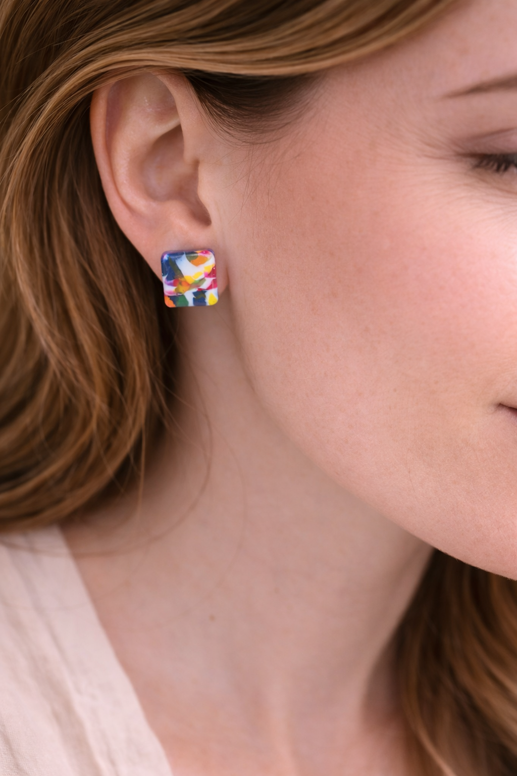 Bunte Terrazzo Ohrstecker – Handmade Polymer Clay Schmuck | ClayJex