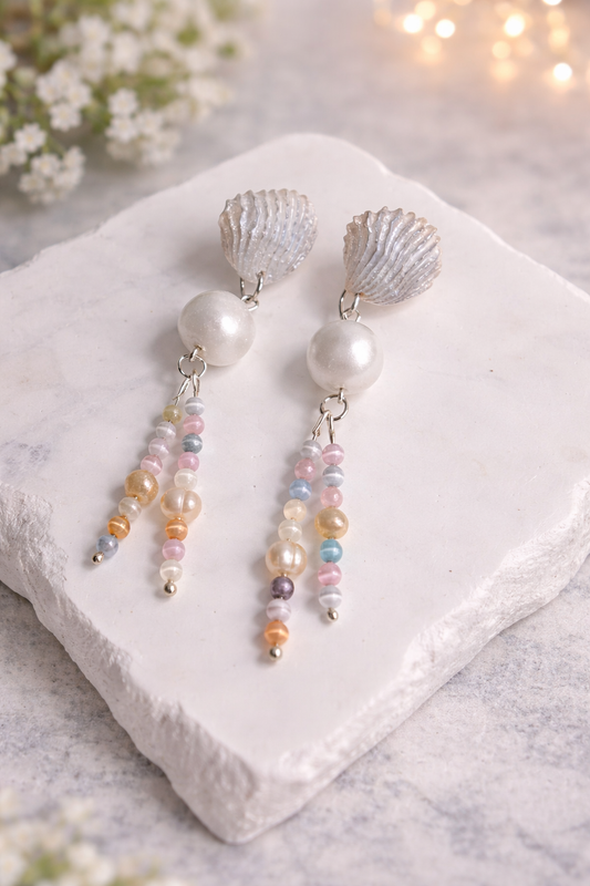 Muschel-Ohrringe mit Perlen & bunten Glasperlen – maritimer Look Clayjex