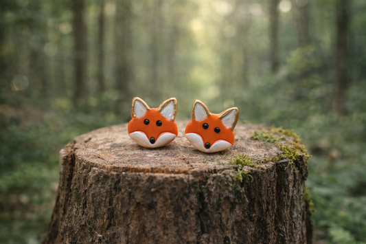 Handgemachte Fuchs-Ohrstecker aus Polymer Clay – süßer Wald-Look
