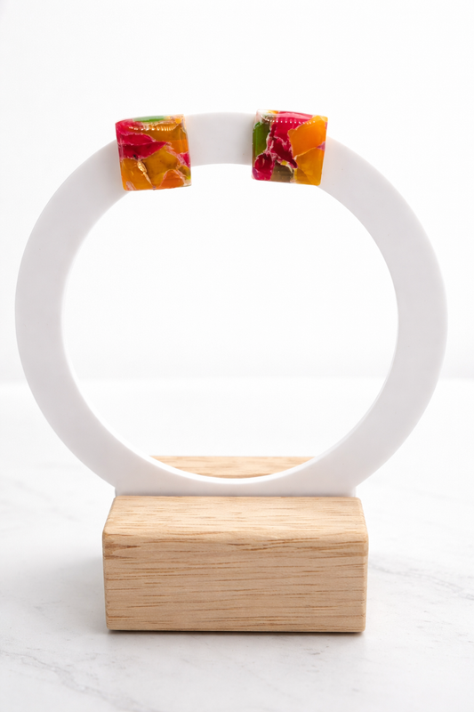 Bunte Mosaik-Ohrstecker – handgefertigt & eckig Clayjex