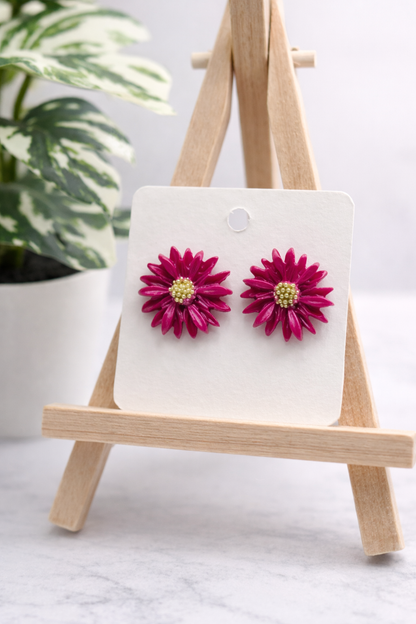 Blumen-Ohrstecker aus Polymer Clay in Pink, Blau und Grün Clayjex