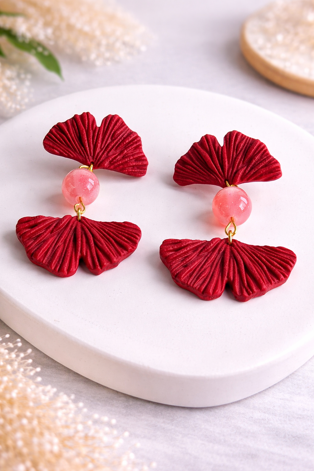 Handgemachte Blüten Ohrringe – Polymer Clay Statement Ohrringe mit Perle | Elegant & Leicht | ClayJex