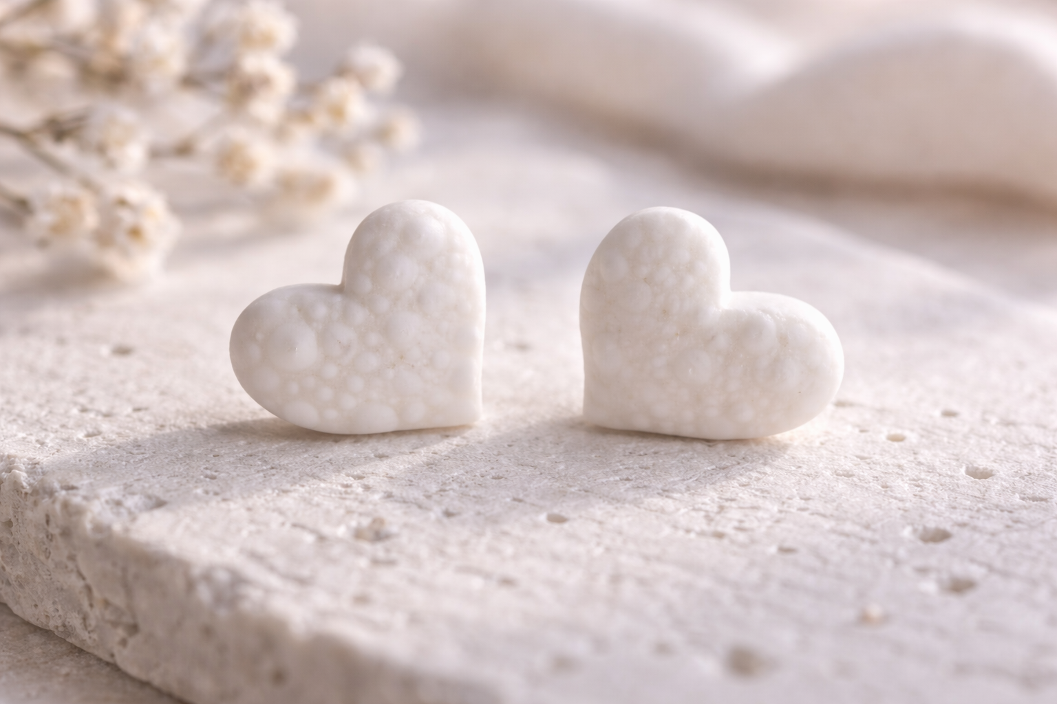 Herz-Ohrstecker aus Polymer Clay – handgefertigt | Weiß