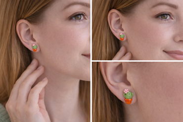 Kaktus Ohrringe mit Blume – Polymer Clay Schmuck