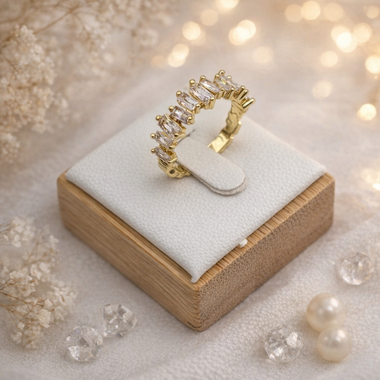 Goldener Zirkonia-Ring im Baguette-Schliff – elegant & funkelnd