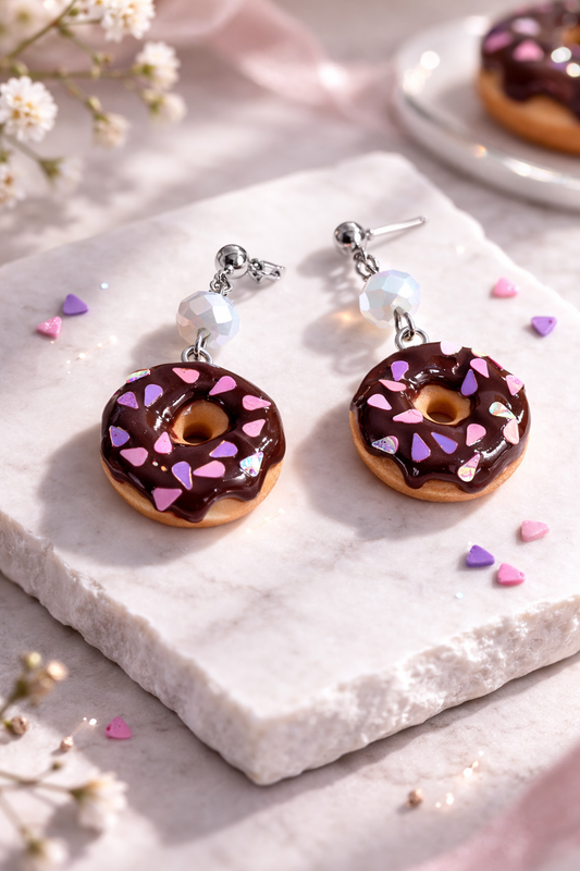 Donut Ohrringe – Handgemachter Schoko-Food-Schmuck aus Polymer Clay Clayjex