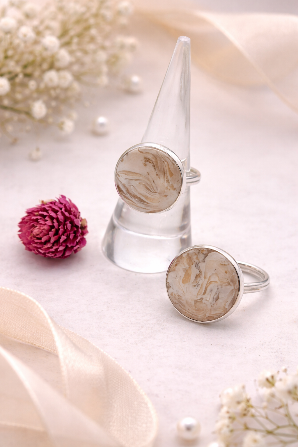 Marmor Ringe aus Silber in verschiedenen Tönen  (verstellbar) Clayjex