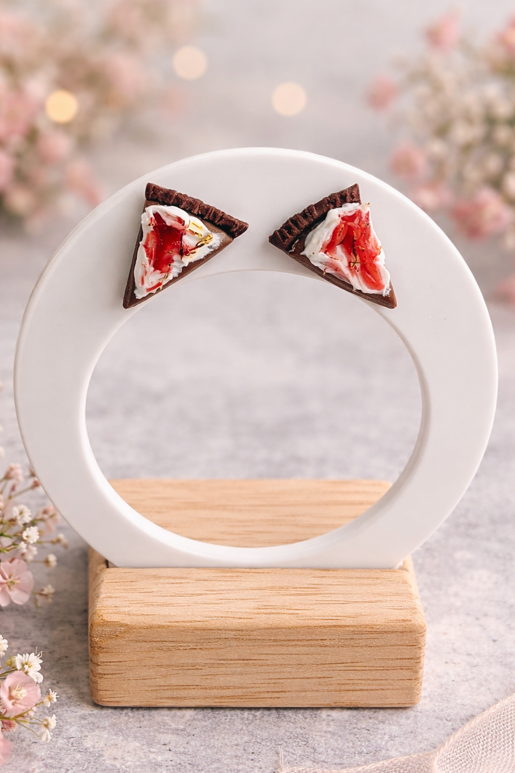 Schoko-Erdbeer-Torte Ohrringe – Handmade Food-Schmuck Clayjex