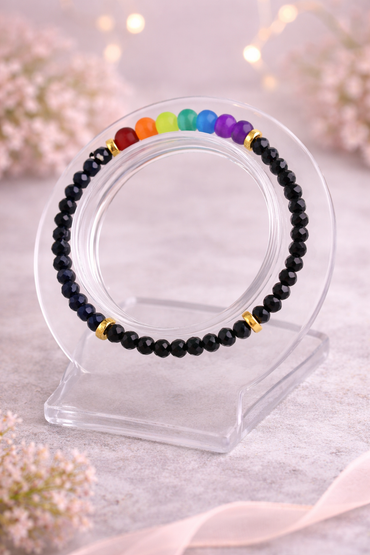 Buntes Regenbogen-Armband mit Kristallperlen & Goldakzenten – Handgemacht Clayjex