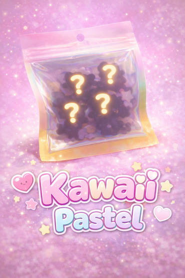 Mystery Charm Box Kawaii Pastel mit verdecktem Inhalt in pastellfarbener Verpackung