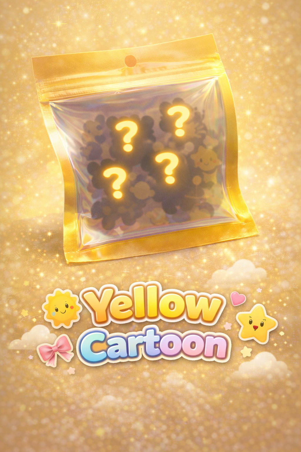 Mystery Charm Box Yellow Cartoon mit verdeckten Charms im gelben Cartoon-Stil