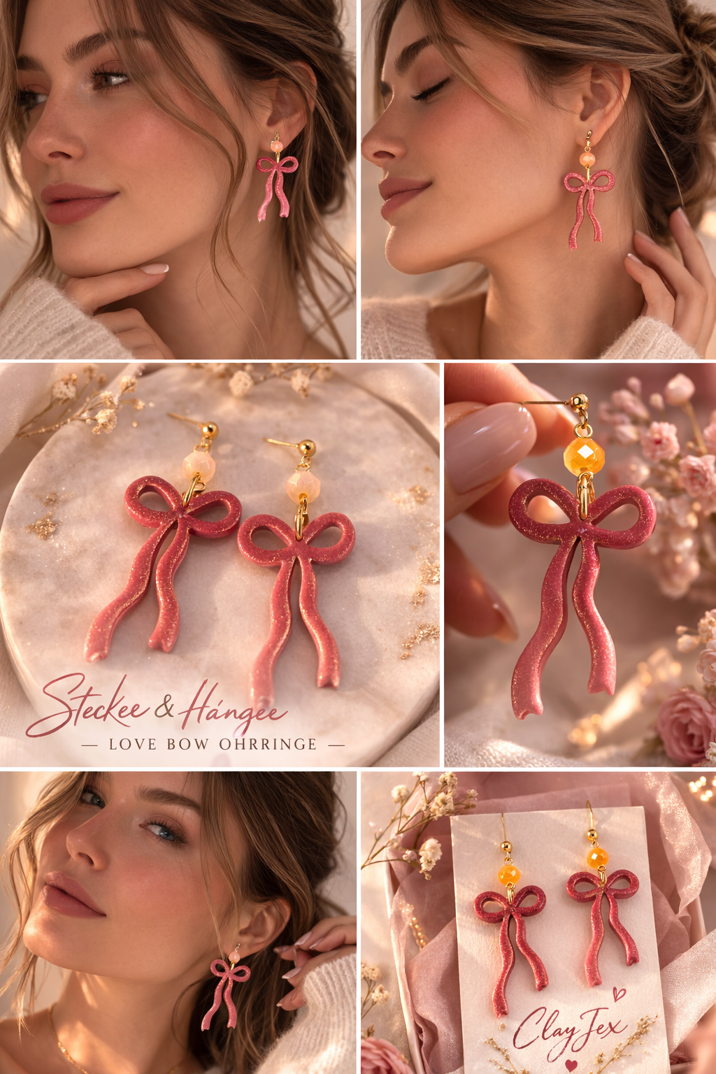 Schleifen Ohrringe handgemacht – Polymer Clay Hänger in 3 Farben | ClayJex