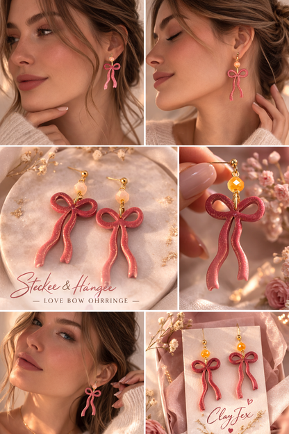 Schleifen Ohrringe handgemacht – Polymer Clay Hänger in 3 Farben | ClayJex