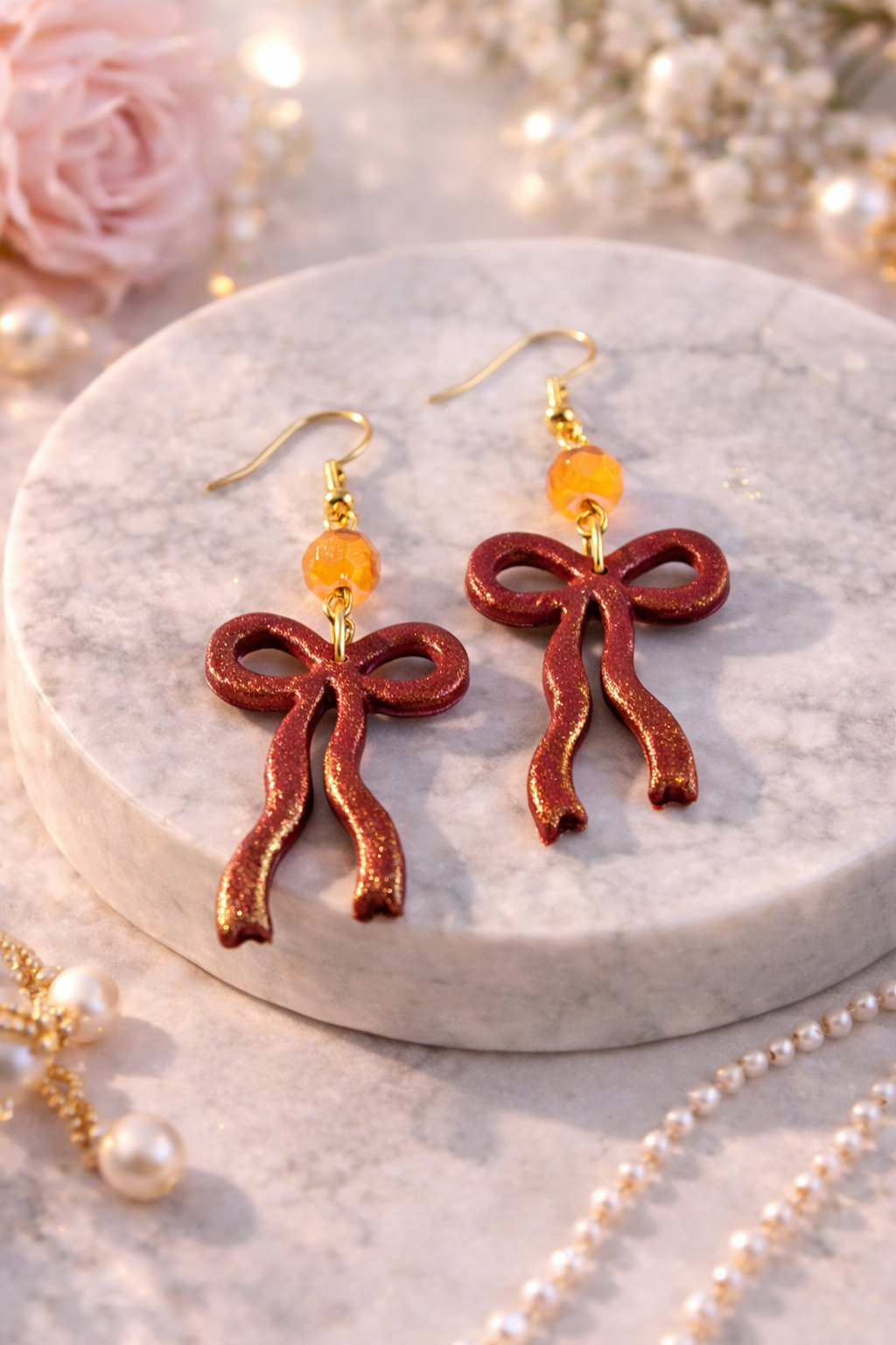 Schleifen Ohrringe handgemacht – Polymer Clay Hänger in rot| ClayJex