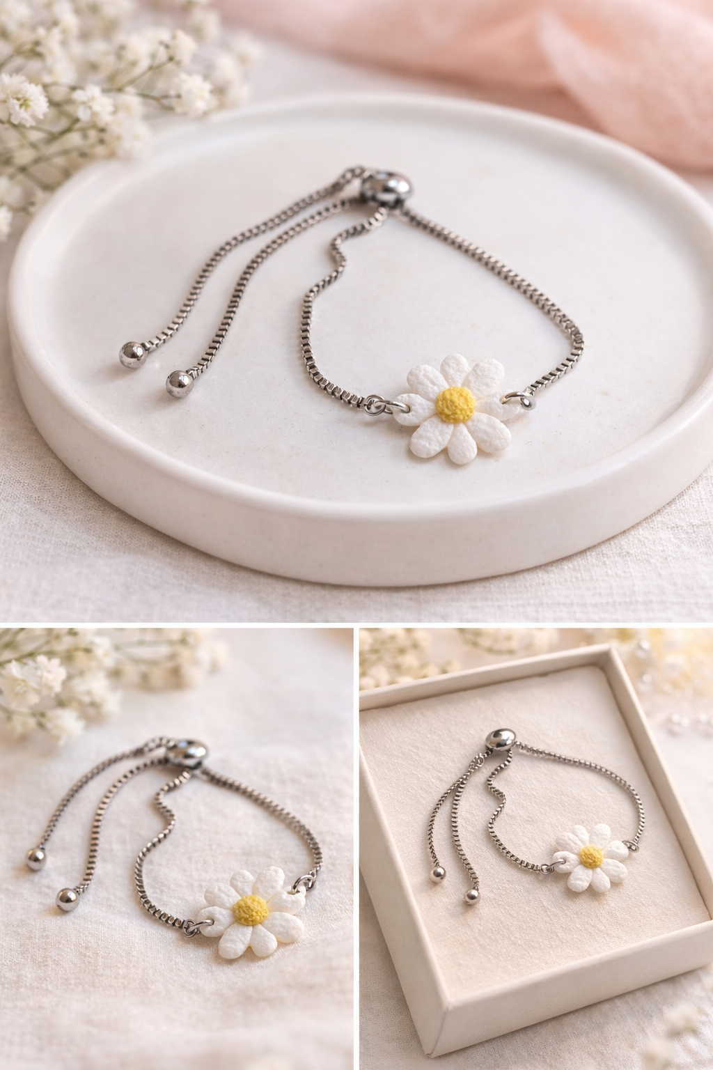 Daisy Armband – Handgemachter Blumenschmuck (verstellbar)