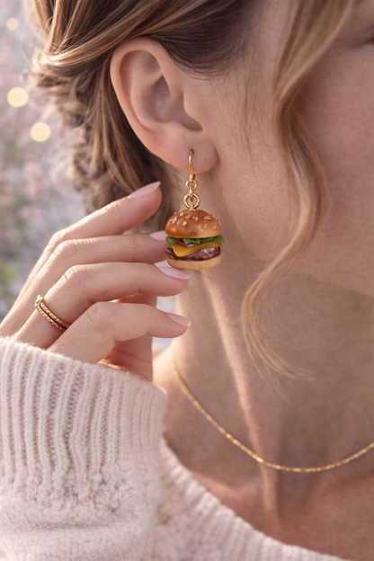 Polymer Clay Ohrringe, Burger Ohrringe, Food Schmuck, Statement Ohrringe, handgemacht, ausgefallener Schmuck