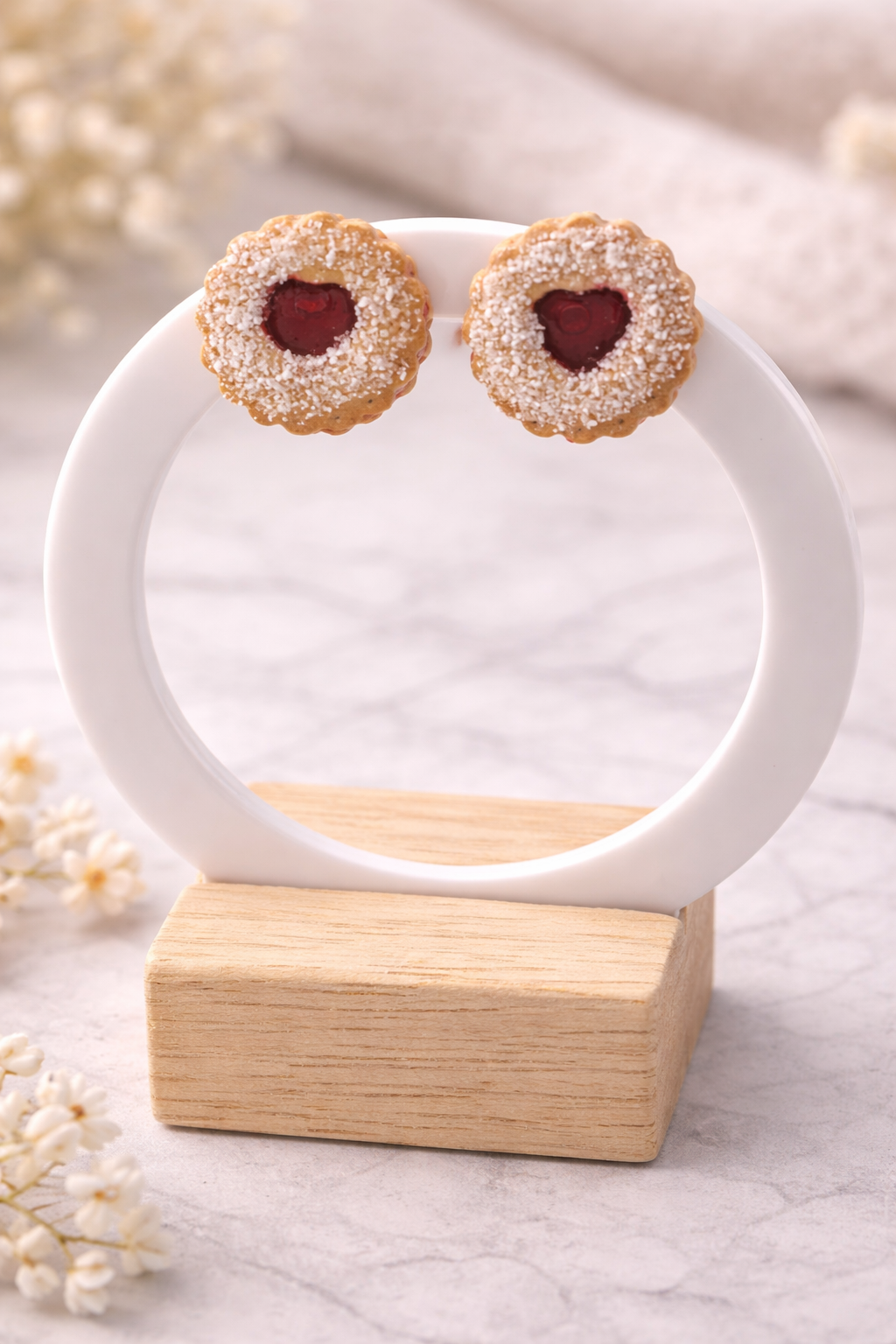 Linzer Plätzchen Ohrringe Handmade – Weihnachts Food Schmuck aus Polymer Clay Clayjex Food Schmuck Weihnachten