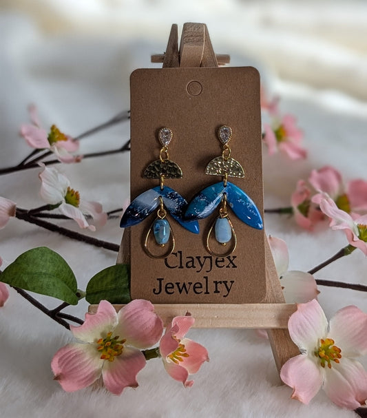 Blatt Ohrringe aus Polymer Clay / Fimo in Blau