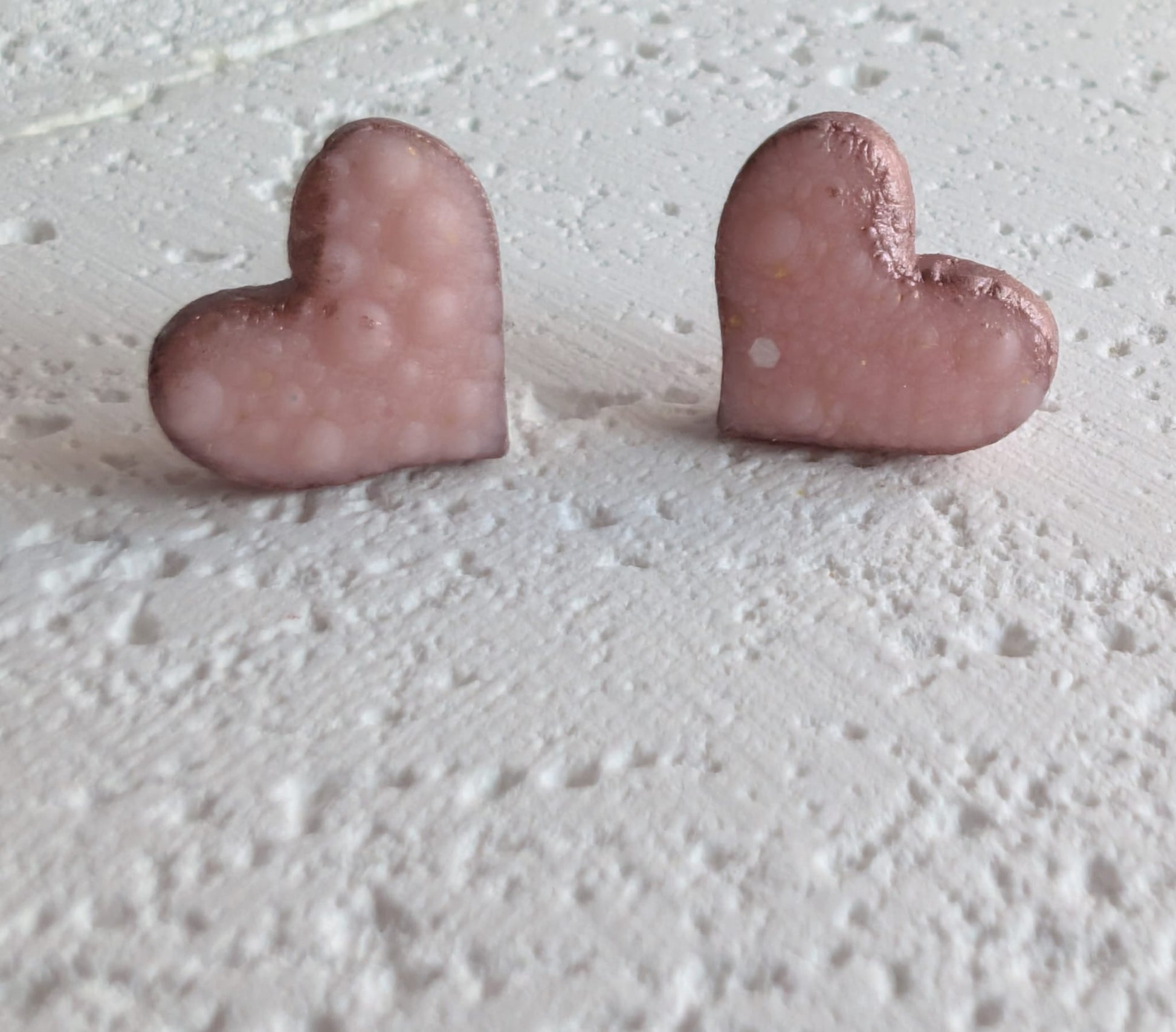 Polymer-Clay Herz-Ohrringe rose