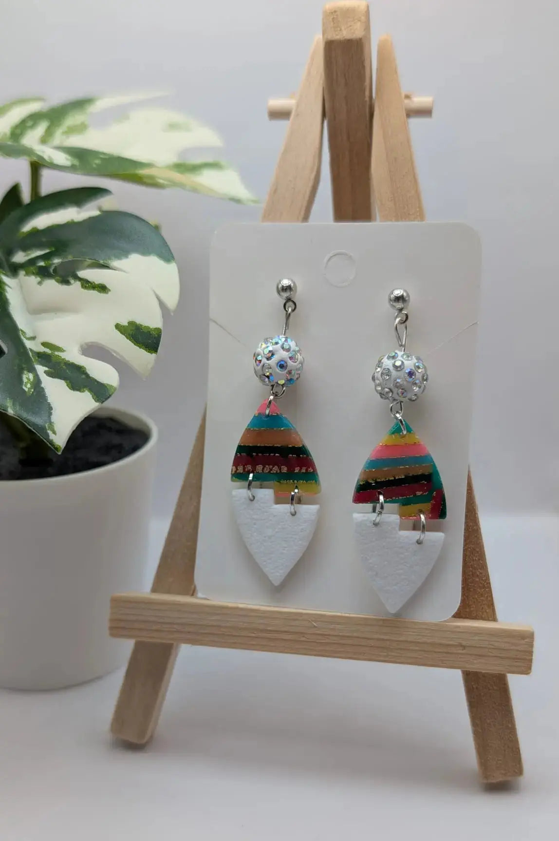 Polymer Clay Ohrringe geometrisch in Blau, Weiß und Grün Clayjex