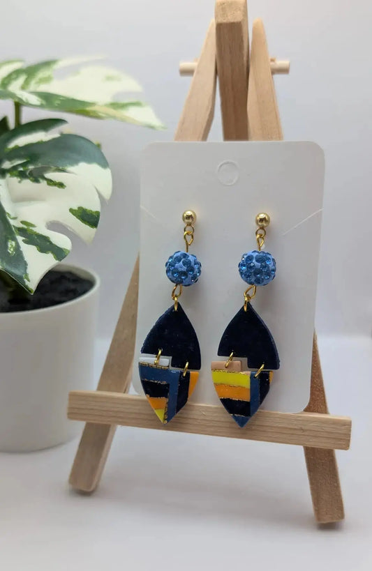 Polymer Clay Ohrringe geometrisch in Blau, Weiß und Grün