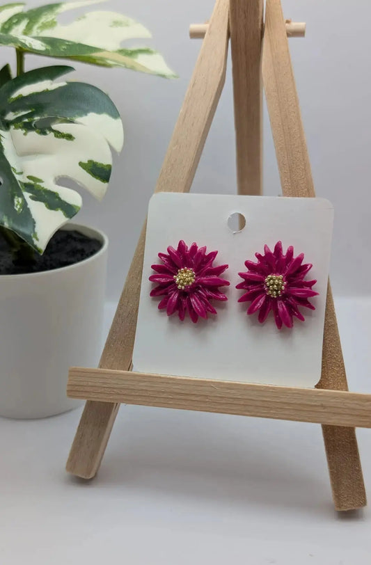 Blumen-Ohrstecker aus Polymer Clay in Pink
