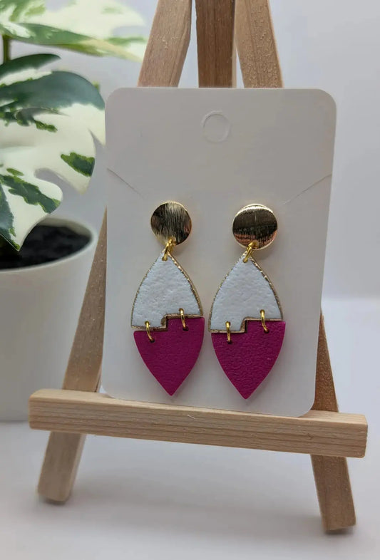  Geometrische Polymer-Clay-Ohrringe in Weiß und Pink 