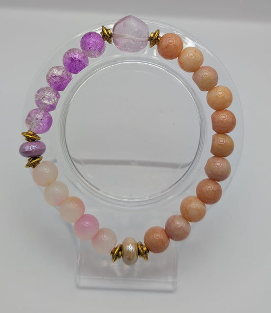 Handgemachtes Armband-Perlenarmband in rosa-lila-pfirsichfarbene