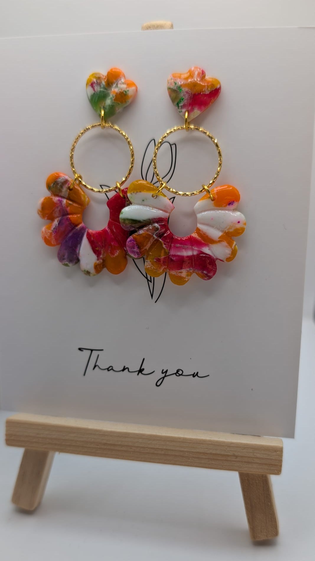 Statement-Ohrringe Bunt mit Goldring – handgemacht aus Polymer Clay