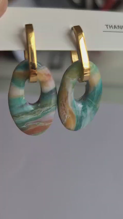 Marmorierte Statement Ohrringe in Türkis & Gold | Ocean Glow – ClayJex