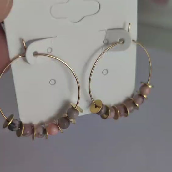 Creolen Boho mit zarten Edelsteinen in zwei Varianten mit Gold Spacer und Ohne