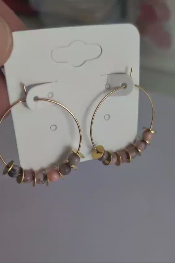 Creolen Boho mit zarten Edelsteinen in zwei Varianten mit Gold Spacer und Ohne