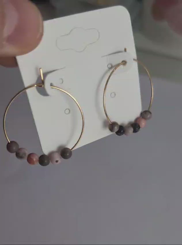 Creolen Boho mit zarten Edelsteinen in zwei Varianten mit Gold Spacer und Ohne
