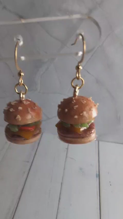 Polymer Clay Ohrringe, Burger Ohrringe, Food Schmuck, Statement Ohrringe, handgemacht, ausgefallener Schmuck
